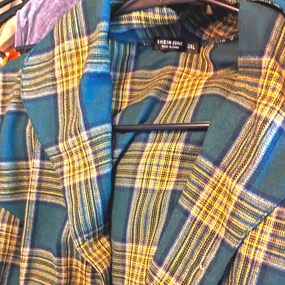 SHEIN Curve 3X Green/Yellow Tartan Plaid Collared Short Sleeve Midi A-Line Dress - Picture 4 of 4